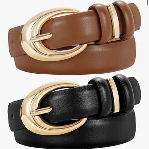 Gold Buckle Leather Belts Set